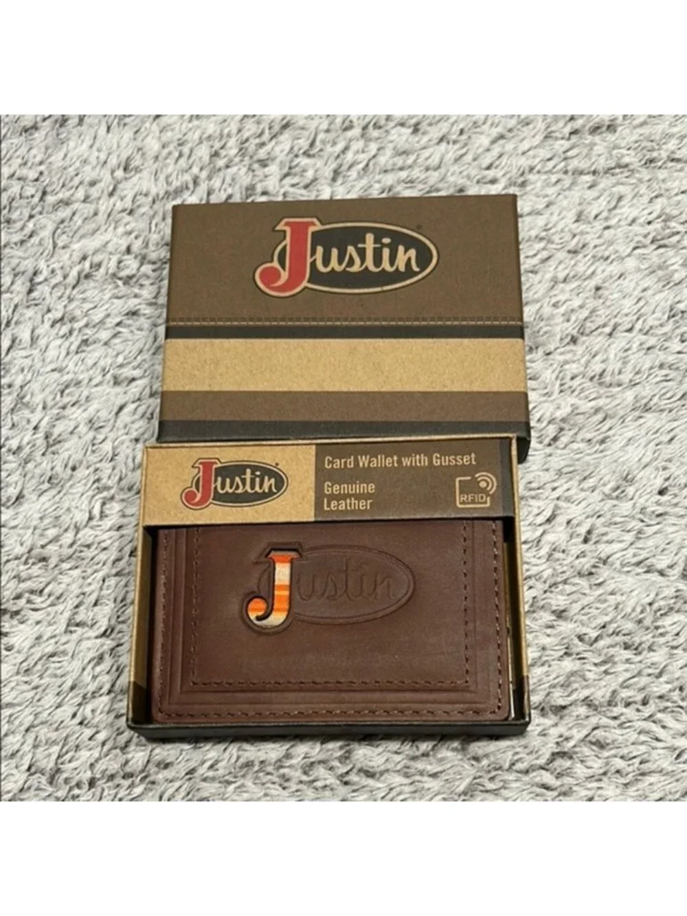 Justin Boots genuine leather CARD WALLET with Gusset men's new in box